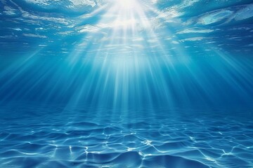 Beautiful blue ocean background with sunlight reflecting on undersea scenes Offering a serene and captivating view of marine life and the tranquil beauty of the sea