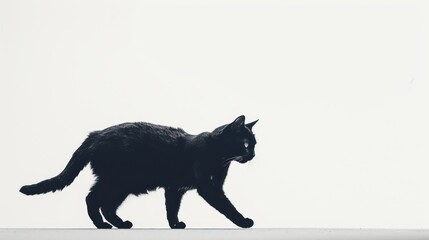 Silhouette of a black cat on a white background. Toned.
