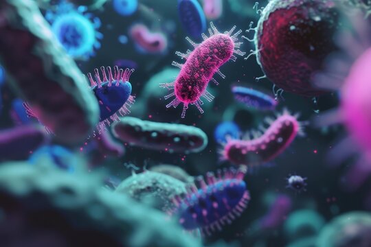 Macro shot of bacteria and virus cells in a lab Illustrating the intricate details of microbiology and the importance of scientific research in understanding and combating diseases