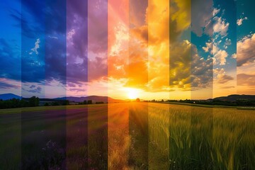 Time-lapse of a sunset over a field Showcasing the breathtaking transition from day to night in vibrant colors