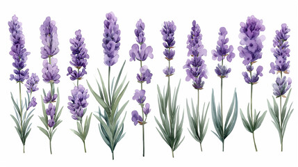 Bunch of Lavender Flowers on White Background