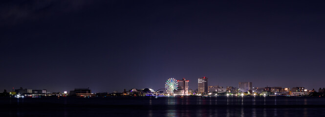名古屋港の夜景（パノラマ） - obrazy, fototapety, plakaty