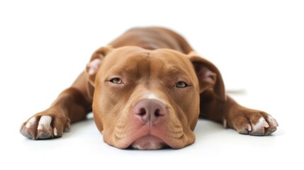 American bully dog in front of white background, studio shot