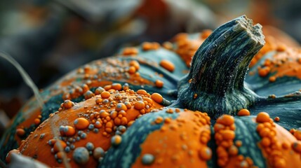 A stylish pumpkin with decorative buttons, revealing its fibrous inside and seeds when unbuttoned. Generative AI. - Powered by Adobe