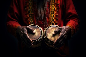 Traditional Man drum folk hands. Artist person. Generate Ai