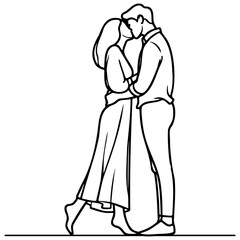 A Couple Kissing Line Illustration.
