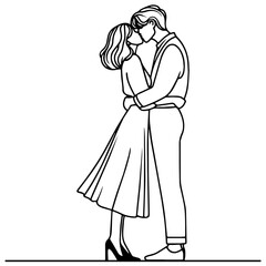 A Couple Kissing Line Illustration.