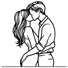 A Couple Kissing Line Illustration.