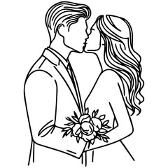 A Couple Kissing Line Illustration.