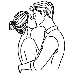 A Couple Kissing Line Illustration.