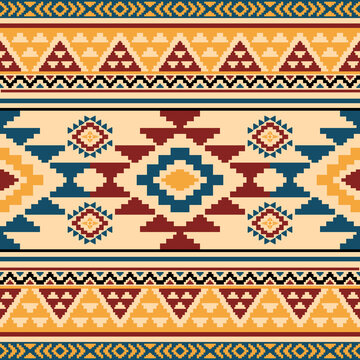 Southwest navajo native american geometric seamless pattern fabric colorful design for textile printing