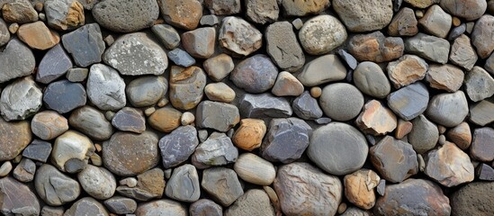 Close-up view of a pebble-covered wall serves as the background.