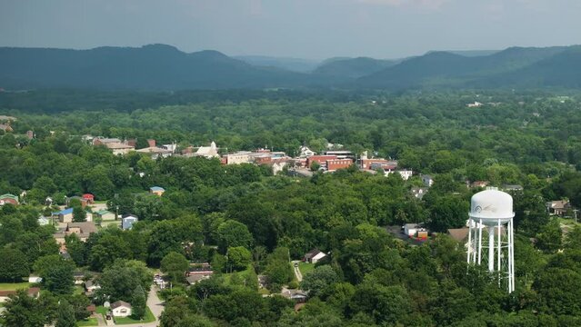 Berea, Kentucky. Historical American city architecture. Old city in Madison County, USA. Streets and historic buildings from above