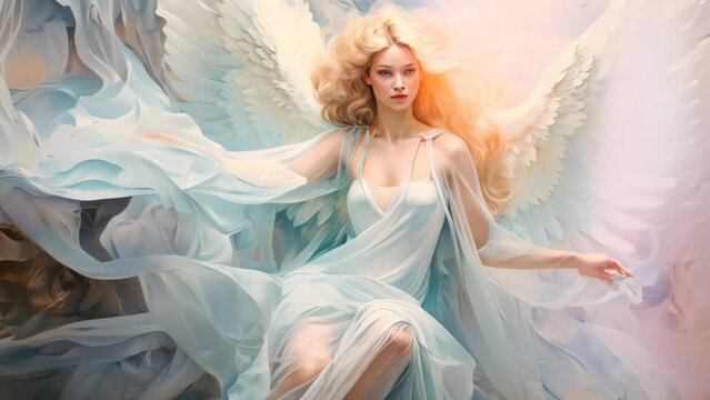 Marvelous and  gorgeous woman angel with massive wings dress