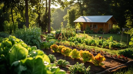 
Scenes of a backyard garden designed with permaculture principles, featuring a mix of edible plants, composting areas, and sustainable gardening practices.