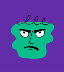 Cute doodle face concept. Emotions, feelings and facial expressions. Abstract creativity and art. Template and layout. Simple flat vector illustration isolated on violet background