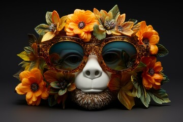 Monkey summer flowers. Floral child. Generate Ai