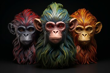 Monkey head color. Nature art. Generate Ai