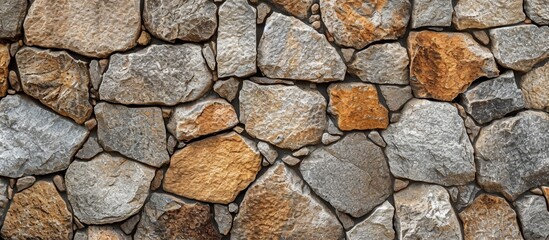 Fototapeta premium Close-up of a granite stone wall with natural texture Carpet made of natural stone Decorative coating with slip-resistant finish containing stone particles
