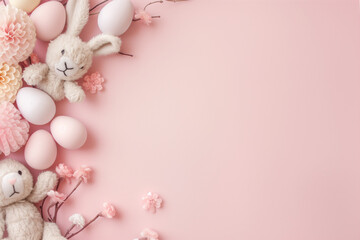 Naklejka na ściany i meble Cute Easter Bunny with pastel pink background 