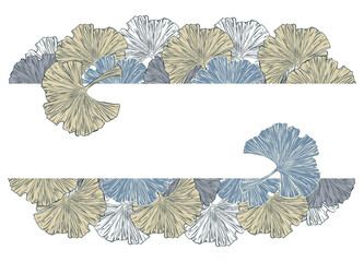 A decorative border of Ginkgo leaves is highlighted on a white background. A pattern of leaves. Vector illustration. For nature, eco and design. Hand-drawn plants, a frame for a postcard.