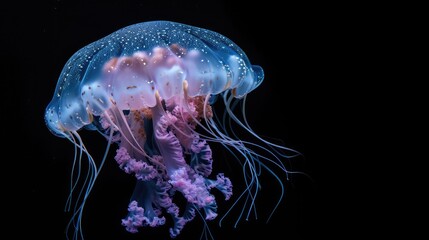 Flower Hat Jellyfish in the solid black background