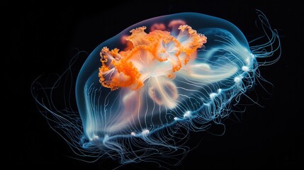 Flower Hat Jellyfish in the solid black background