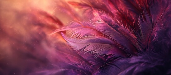 Fototapeta premium A beautiful close-up shot capturing the intricate details of a vibrant purple and pink feather, set against a softly blurred background.