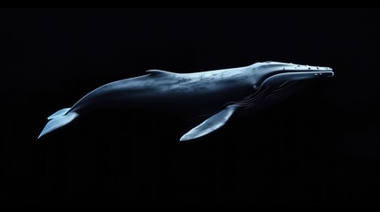 Blue Whale in the solid black background