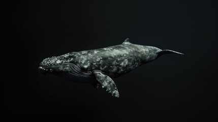 Gray Whale in the solid black background