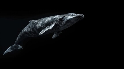 Gray Whale in the solid black background