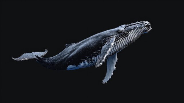 Humpback Whale in the solid black background