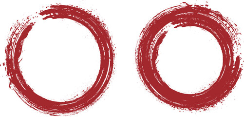 筆描いたかすれた赤い円・丸のフレーム素材セット