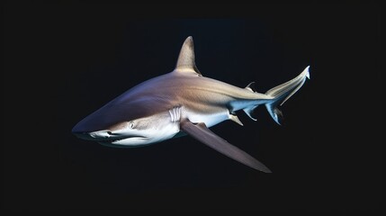 Fototapeta premium Caribbean Reef Shark in the solid black background