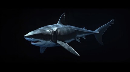 Fototapeta na wymiar Great White Shark in the solid black background