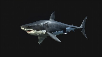 Great White Shark in the solid black background