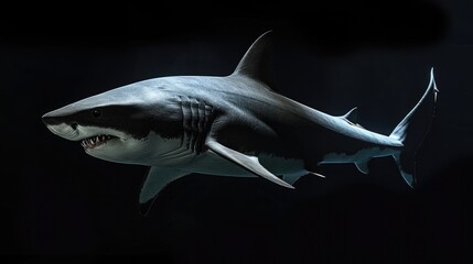 Shark in the solid black background