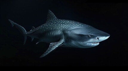 Tiger Shark in the solid black background