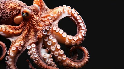 Obraz premium Common Octopus in the solid black background