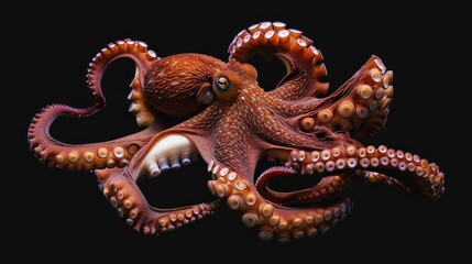 Obraz premium Giant Pacific Octopus in the solid black background