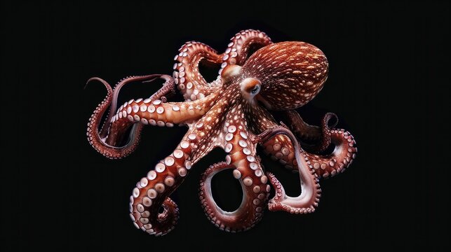 Giant Pacific Octopus in the solid black background