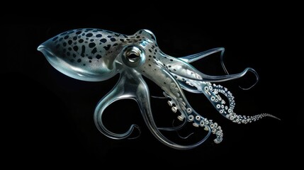 Glass Squid in the solid black background