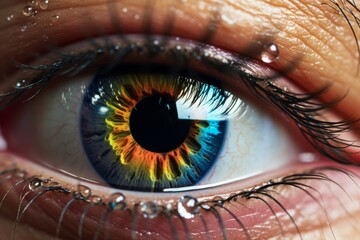 Human Eye Conjunctivitis eye drop. Eye Eye drop application technique optic nerve lens optic nerve gliosis color vision. Iris optic nerve regeneration treatment sight visual sensitivity lashes - obrazy, fototapety, plakaty