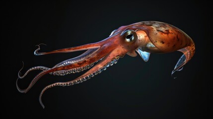 Japanese Flying Squid in the solid black background