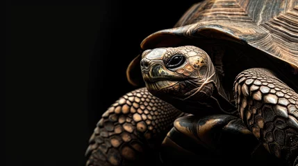 Fototapeten Cape Verde Giant Tortoise in the solid black background © hakule