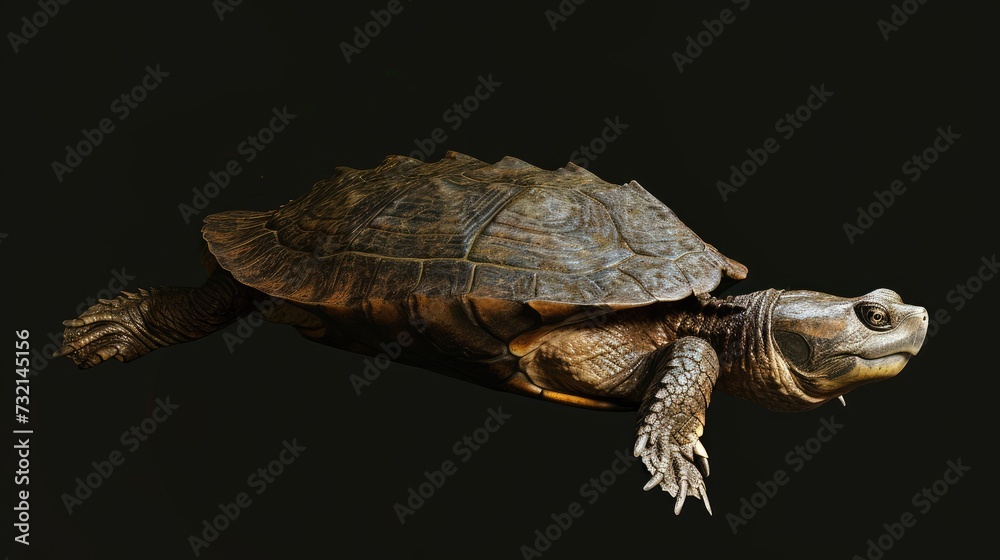 Wall mural Malayan Snapping Turtle in the solid black background - Wall murals