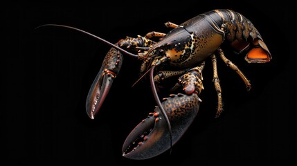 European Lobster in the solid black background