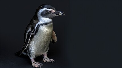 Obraz premium Little Penguin in the solid black background,
