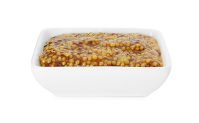 Fresh whole grain mustard isolated on white