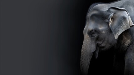 Elephant in a dark space, with one side of its face illuminated, highlighting the details and textures